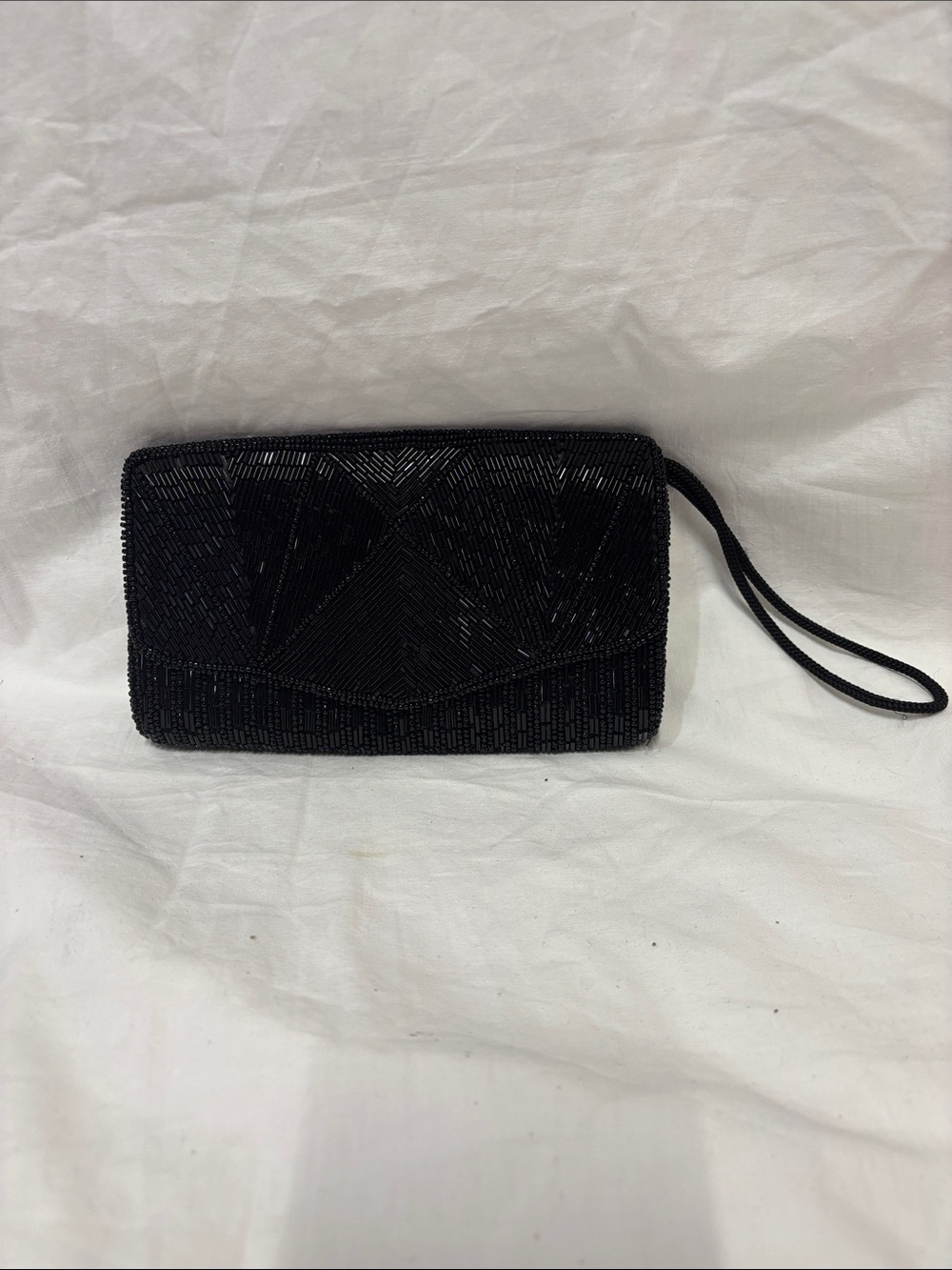 Black Beaded Wristlet Clutch